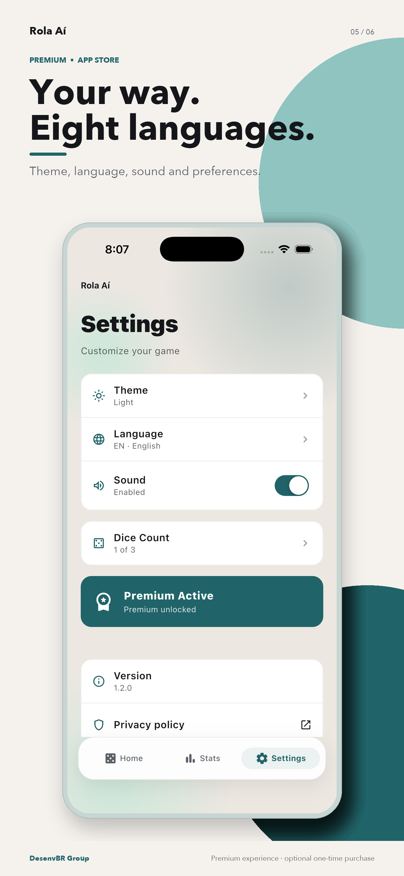 Theme, language, sound and preferences.