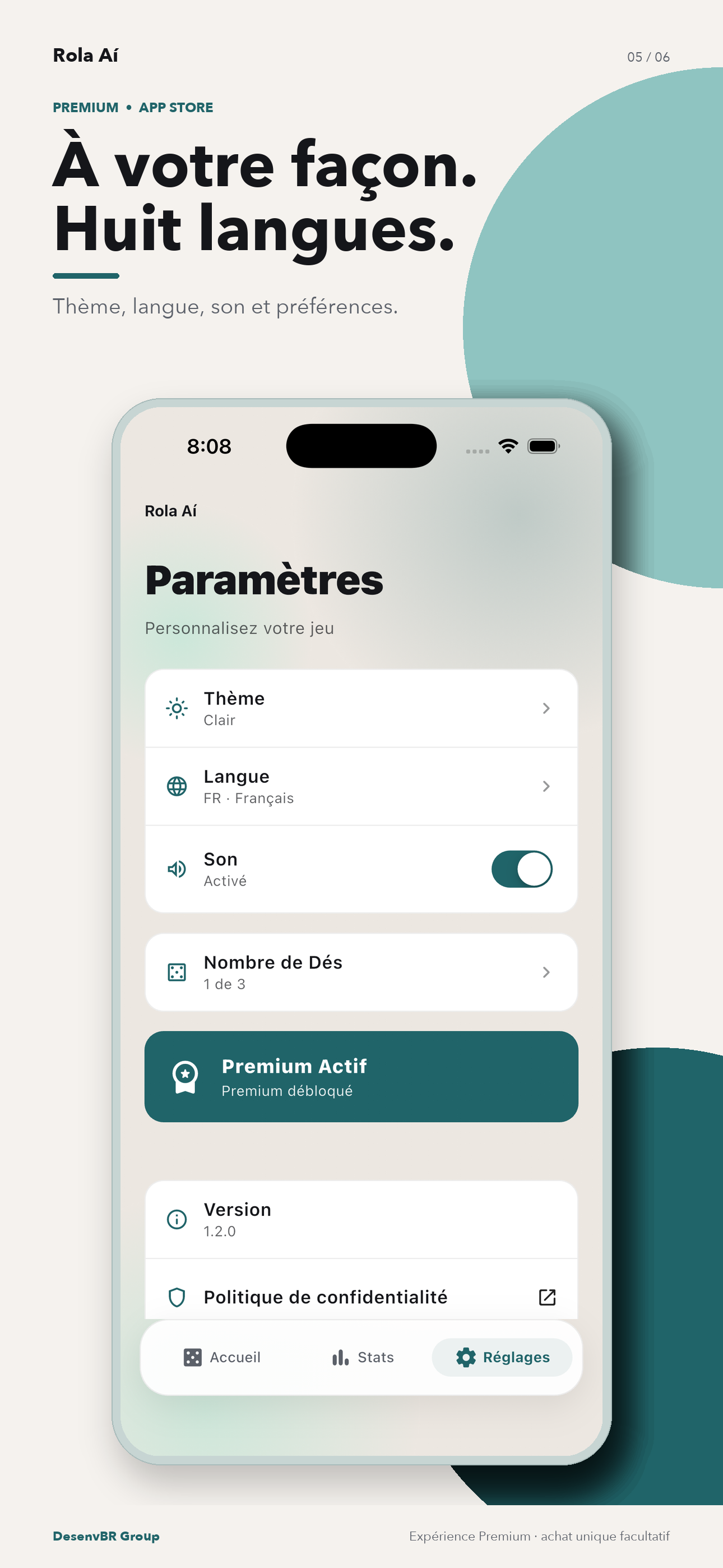 Thème, langue, son et préférences.